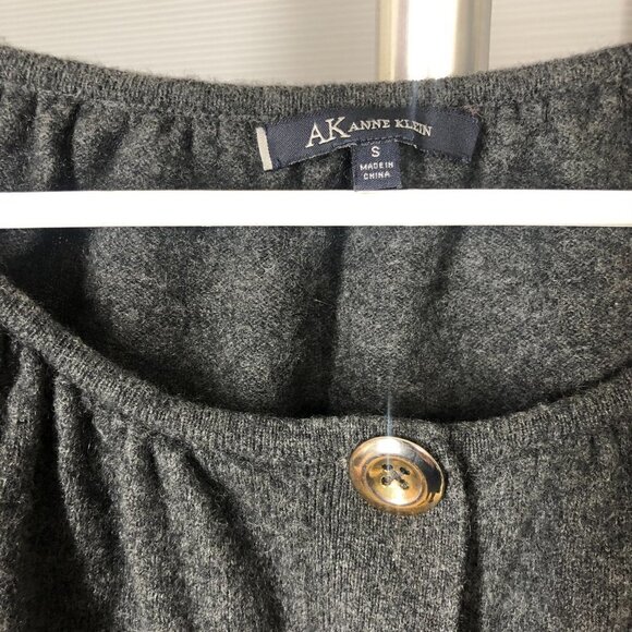 ANNE KLEIN 100% Cashmere Grey Button Down 3/4‎ Sleeve Sweater Sz S - Picture 7 of 8